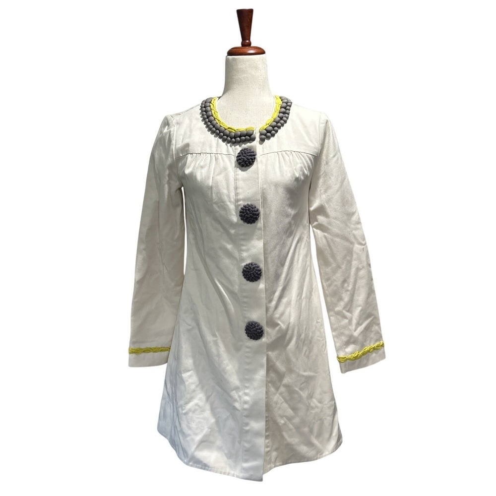 Boden Women's Khaki Coat Size 8 Beige *Rare* Bobble Buttons & Kiwi Trim Preppy
